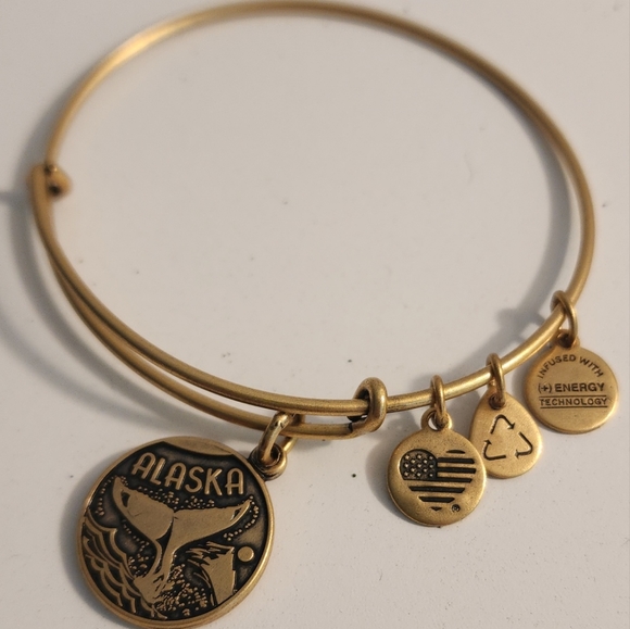 Alex and Ani Rafaelian Gold ALASKA WHALE TAIL Expandable Bracelet. Preowned - Picture 1 of 4